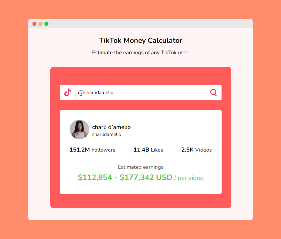 tiktok money calculator tool, charlidamelio earnings