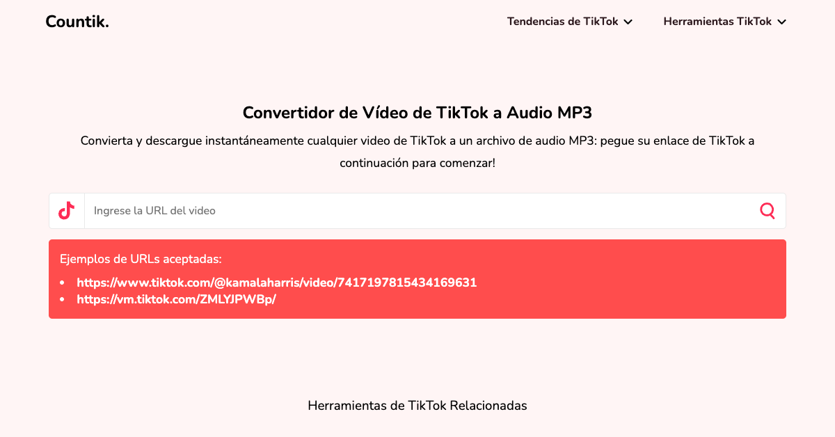 Descarga y Convierte Audios de Videos TikTok a MP3 Gratis — Countik