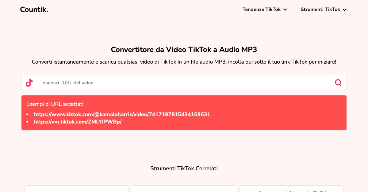 Scarica Gratis Audio TikTok Convertitore E Downloader MP3 Countik Scarica gratis audio tiktok convertitore e downloader mp3 countik
